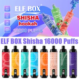 Box elfe Shisha 15000 16000 Puffs Disposable E Cigarettes Pouffle 15K 16K 0% 2% 3% 5% 26ML POD PRÉFULTÉ 0,6OHM COIL 600MAH PAUT DE BATTERIE RECHARGABLE