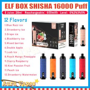 Box Elf Shisha 16000 Puffle jetable 28 ml Pod Pod Mesh Bobules Puffes 16k E Cigarette Rechargeable 0% 2% 3% 5% Vape Pen
