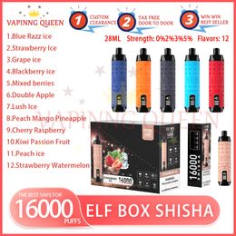 Box Elf Shisha 16000 Puff Dernichable E Cigarettes 28 ml Pod Batterie Rechargeable Cigs électronique Puffes 16K 0% 2% 3% Bar de vape jetable 5%