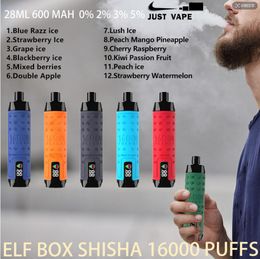 Box elfe Shisha 16000 Puffle jetable E Cigarettes Bobine en maille 28 ml POD 600 MAH Batterie Cigs électronique Puffes 16K 0% 2% 3% 5% 12 FAVORS VAPE CA