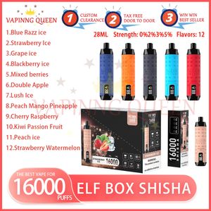 Elf Box Shisha 16000 PLUFT wegwerp E Sigaretten 28 ml Pod Batterij Oplaadbare elektronische cigs Puffs 16K 0% 2% 3% 5% Wegwerp VAPE BAR