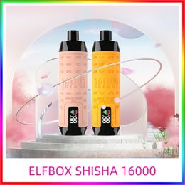 Boîte elfe Shisha 16000 Puffs Mesh Bobine 1,0 ohm E-Liquide 28 ml 12 saveurs Rechargeable Type-C Affichage Affichage Air Flow Airflow 16000 Bang