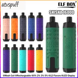 Elf Box Shisha 16000 Rookwolken Bladerdeeg 16k Wegwerpvape LED-display Mesh Coil E-sigaretten Verstelbare luchtstroom Voorgevulde 28 ml E-vloeistof Oplaadbare 600 mAh batterij Vaper