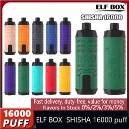 Elf Box Shisha 16000 Puffs Puff 16k Disposable Vape LED Affichage Mesh Bobine E Cigarettes FLOW AIR Préfilé 28 ml E-Liquid Al Fakher Al Fakher Crown Bar 15000 90000 18000