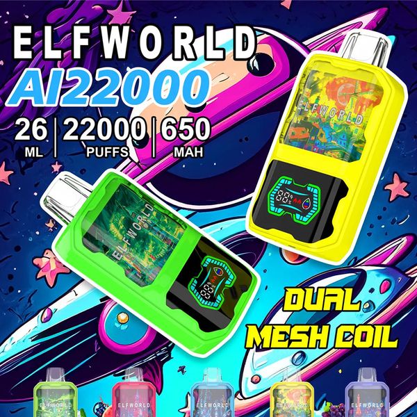 ELF WORLD Puff 22000 20000 22K 20K 15K Puffs Vapes jetables E Cigarette Elf World Razz Bar Desechable Vaper Tornado Elfworld ai22000 Boîte avec grand écran