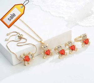 Ensembles de bijoux mignons Elfic Collier Bagues Bracelets Boucles d'oreilles Bijoux d'ours Boucles d'oreilles Animal Stud Conjuntos Oro Laminado Plaqué Or