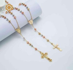 Elfic Gold Plated Three Color ketting kubieke zirkonia maagd Maria ketting rozenkrans ketting74690501847440