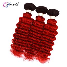 Elfriede T1B / Red Deep Wave ombre Colored Human Hair Bundles Remy 100% Human Hair Extensions 3/4 Bundles Traws Human Hair Tofts