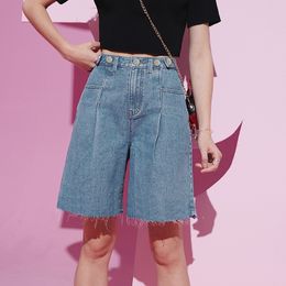 ElfSack Blue Solid Hoge Taille Wide Leg Dames Denim Shorts Zomer Elf Witte Pure Koreaanse Dames Dagelijkse Bemuda Bottoms 210306