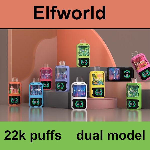 Elfworld Puff 22000 22k Puffs Disposable Vape E Cigarette Elf World DesEchable Verceur Tornado Electronic Cigarette Dual Mode LED Écran Air Flow Airdable