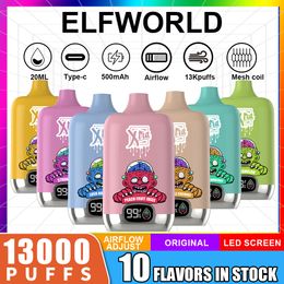 Elfworld Xtia 13000 Puff Shisha Disposable Vape Dispositif 20ml 0/2/3/5% Salt de nicotine 15 FLAVORS BATTERIE EJUICE RECHARAGEMBLE GROSE 13000 PUFS 13K USD EU VAPE BAR