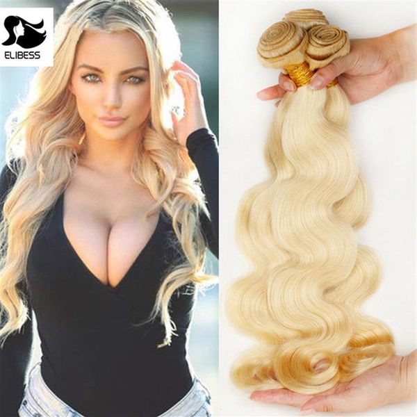 elibess Marque 10a vague de corps platine blonde vierge faisceaux de cheveux humains non transformés russe 613 couleur faisceau de cheveux dhl270A