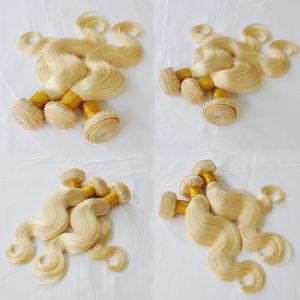 Elibess marque 3 paquets 300 grammes couleur 613 extensions de cheveux humains blonde vague de corps trames péruvienne remy cheveux armure gratuite