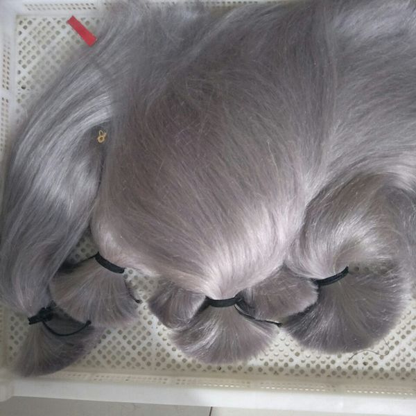 Marque Elibess-cheveux humains en vrac sans trame qualité supérieure 8A péruvienne brésilienne soie Extension de cheveux raides 300gr couleur gris argent