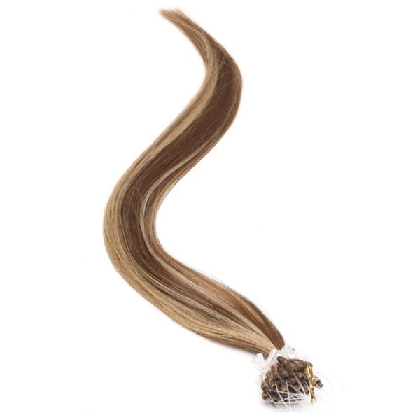 16-24 pulgadas 100 Strands Real Hair Pey Easy LOOP Micro Anillo Beads Extensiones de cabello de las mujeres Ola directa