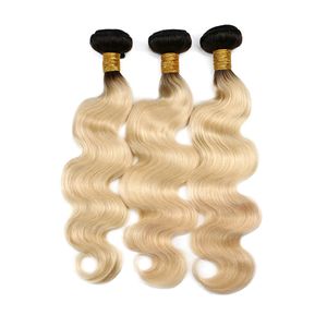 ELIBESS HAIR-Brésilien Body Wave Ombre Bundles de cheveux humains 1B / 613 100g / pièce Couleur 2 Tons Remy Hair Weave Blonde Trame de cheveux