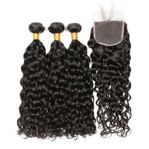 Bundles à ondes d'eau brésiliennes à Elbess avec fermeture 3 Bundles 50g / PCs Human Hair avec fermeture 4 