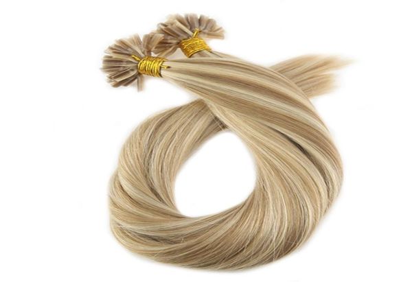 ELIBESS HAIR Extensiones de punta en U de queratina para uñas, color 14 rubio dorado resaltado con cabello rubio 613 preadherido, 1 g, 100 mechones, 2576702