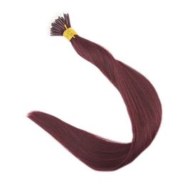 Elibess Hair -red Wijnkleur # 99J 0.8G / Strand 200Sstrands Straight Wave Nano Ring Menselijk Hair Extensions