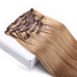 Elibess Hair-Traight Wave Clip in Humanhair Extensions 100g / Set 7pcs Clip op Remy Menselijk Haren