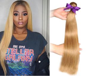 Elibess HAR- # 27 HONING Blonde Bundels Straight Menselijk Haar Weave 100g / Bundel 3bundles 100% Peruaanse Hair Extensions