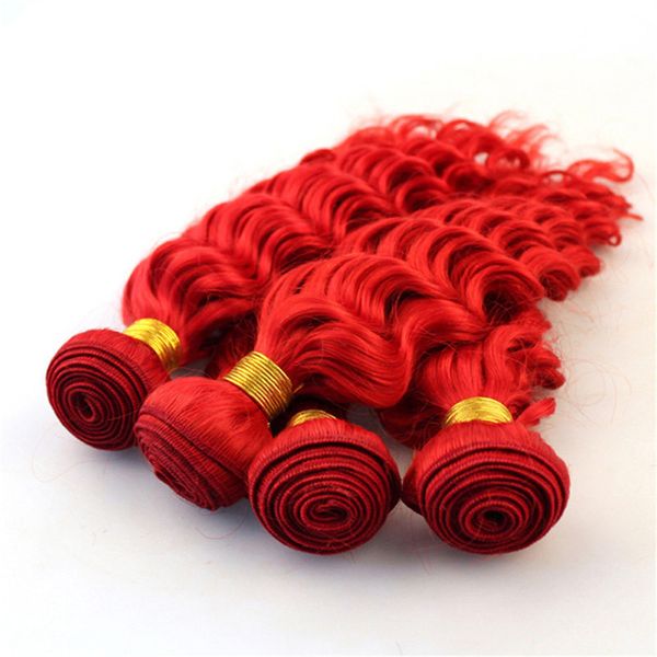 Elbess Har-Red Human Hair Wave Bundles 50g / Morceau 4 Morceaux Rouge Vague profonde Fonctions de cheveux humains Expédition rapide