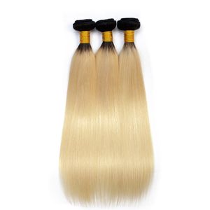 ELIBESS HAR-Russian Blonde Hair 3 Bundles Couleur 1b / 613 Extensions de Cheveux 100g / bundleRemy Cheveux Brésiliens Droite