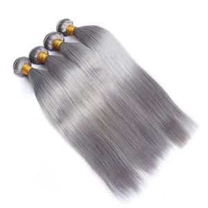 Elbess Har- Droit Head Hair Pure Grey Cheveux humains 4 Bundles 50g / PCs 10-28 pouce avec DHL Shipping