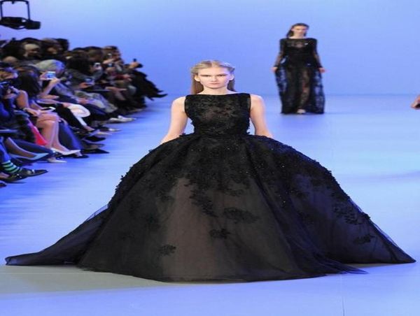 Robes de soirée noires Elie Saab Robes de bal en tulle appliques en dentelle de lacerie de luxe de luxe robes pour femmes robe formelle personnalisée fabriquée en 2024772