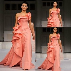 Elie Saab Coral Mermaid Avondjurken Eén Schouder Vloer Lengte Plus Size Speciale Gelegenheid Jurk Celebrity Prom Dress Partyjurken