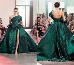 Elie Saab vert foncé robes De soirée une épaule arabe Sexy haute fente formelle femmes robes De bal robes De Novia6334396