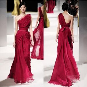 Elie Saab Dredes Red Evening Celebrity -jurken Lace Applique One Shoulder Long Pleat Chiffon Sequins Runaway Prom Dress Arabisch formeel 2053