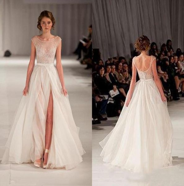 Robe de soirée Elie Saab Robes de soirée arrière sans dossier Cape à manches de casquette Long Robes de bal en tulle avec Slit latéral1783068