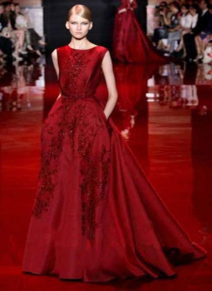 Elie Saab Fashion Nouveau mot épaule robes de soirée chinois toast vin rouge mariée robe de soirée tapis en ligne 9035110