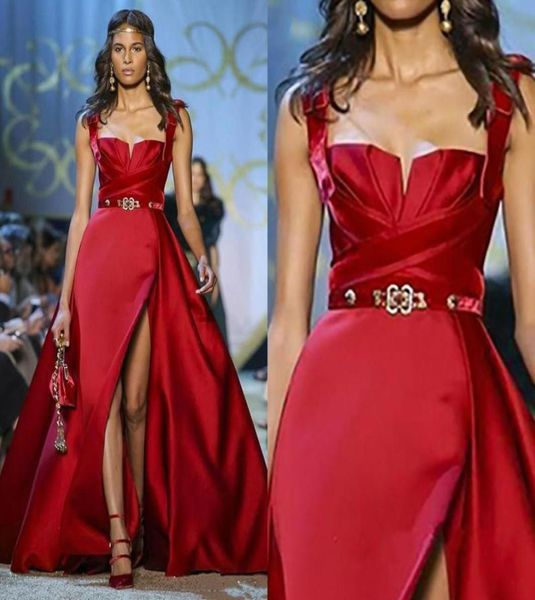 Elie Saab Alta Costura Vestidos de noche rojos Spaghetti Split Vestido de fiesta Vestidos de fiesta formales Vestido para ocasiones especiales Robe De Soiree1072292