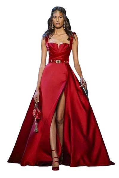 Elie Saab Haute Couture Rouge Robes De Soirée Spaghetti Une Ligne Côté Split Robe De Bal Formelle Robes De Soirée Robe Occasion Spéciale