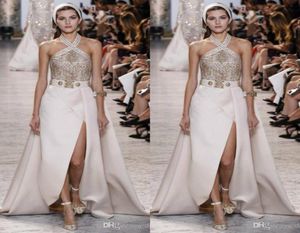 Elie Saab Prom Dresses Long Halter Neck Split Side Formal Dress Sweep Train Rhinestones kralen zeemeermin avondjurk8539620