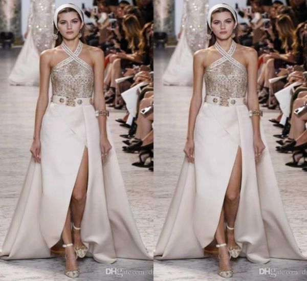 Vestidos de fiesta de Elie Saab Cuello Halter Long Switch Sweet Train Train Rhinestones Mermaid Mermaid Vestido de noche2023637