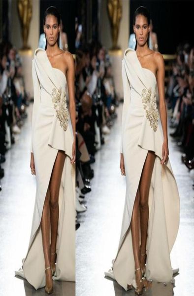 Elie Saab Sexy Pas Cher Robes De Bal Satin Avant Split Mode Une Épaule Robes De Soirée Robe De Soirée Tapis Rouge Piste Dress1384377