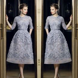 Elie Saab robes de bal courtes en dentelle longueur au genou Appliques demi manches robe de soirée robes de soirée formelles2124