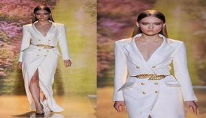 Elie Saab White Split -jurken avond dragen sexy diepe vneck lange mouwen formele prom -jurken formele feestjurk3890556