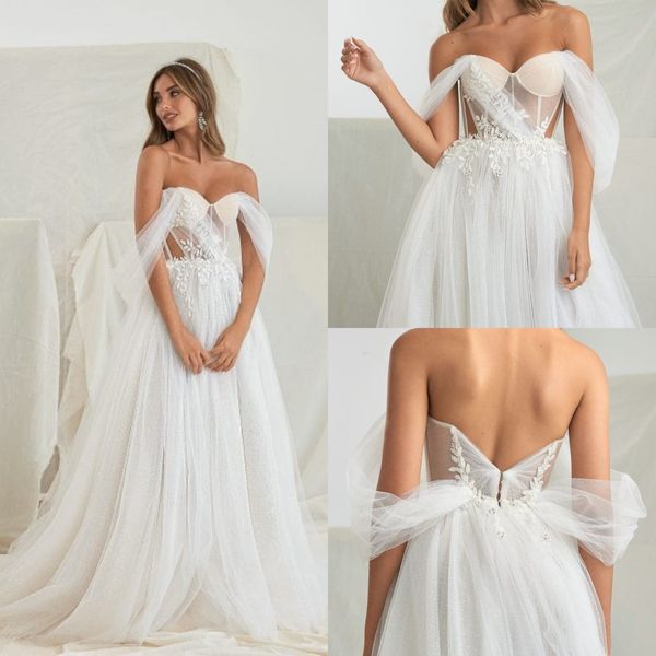 Elihav Sasson 2022 Robes De Mariée Robes De Mariée En Dentelle Appliqued Sur L'épaule Perlée Boho Tulle Une Ligne Pays Robes De Mari￩e