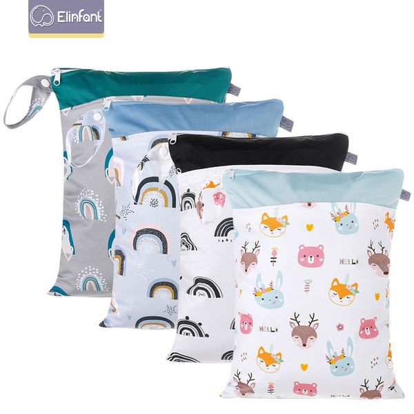 Elinfant, 2 piezas, reutilizable, impermeable, estampados de moda, bolsa de pañales seca y húmeda, bolsa de pañales con doble bolsillo y asa de tela, 30*40CM, venta al por mayor, 210312