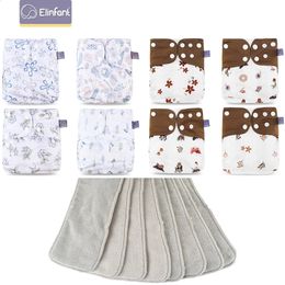 Elinfant 8 stks luiers met 8 stks absorbentia waterdichte baby pcoket luiers grijs mesh baby doek luiers 240229