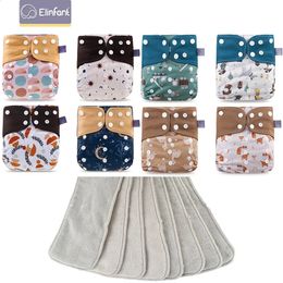 Ensemble de couches en tissu Elinfant pour bébé 8 pièces/ensemble de couches de poche taille unique ou avec 8 pièces d'insertion couche en tissu réglable pour bébés filles garçons 240130