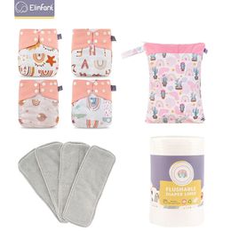 Elinfant waterdicht 1 stuks luiertas 4 stuks luiers met absorbentia 1 bio liner baby grijze mesh doek 240119