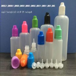 Flacons compte-gouttes Eliquid 3 ml 5 ml 10 ml 15 ml 20 ml 30 ml 50 ml 60 ml 100 ml 120 ml bouteilles en plastique avec bouchons à l'épreuve des enfants bouteille de jus de cig électronique Rmiss