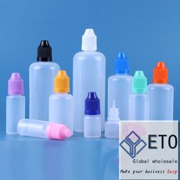 Botellas cuentagotas Eliquid Botellas de plástico con tapas a prueba de niños E cigs Botella de jugo para tinta pigmentada Lampblack Squeeze Botella de aceite para ojos PE LDPE