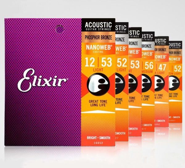 Elixir Cordes pour guitare acoustique Music Wire Phosphor Bronze Shade 11002,11027,11052,16002,16027,16052,12002,12052 70 paquets