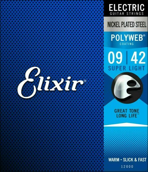 Cordes de guitare électrique Elixir 12000 Polyweb Super Light 009 - .042